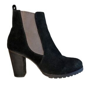 Boden Black Suede Stacked Heel Chelsea Ankle Boots Size 39